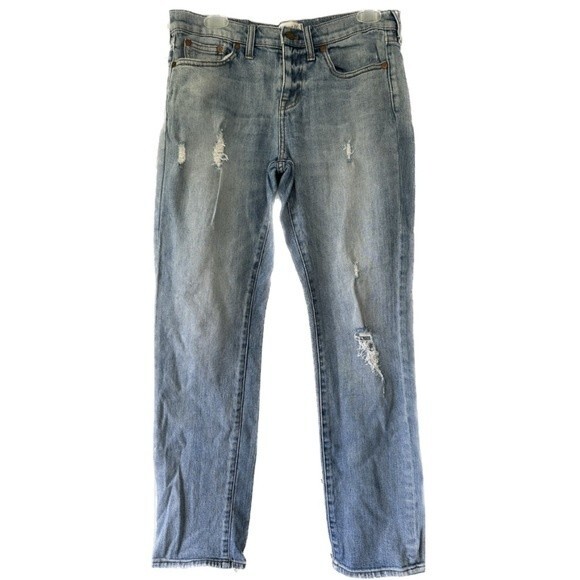 Madewell Denim - Madewell Slim Boy Jeans Prefaded Medium Wash Factory Distressed Boho Western 28